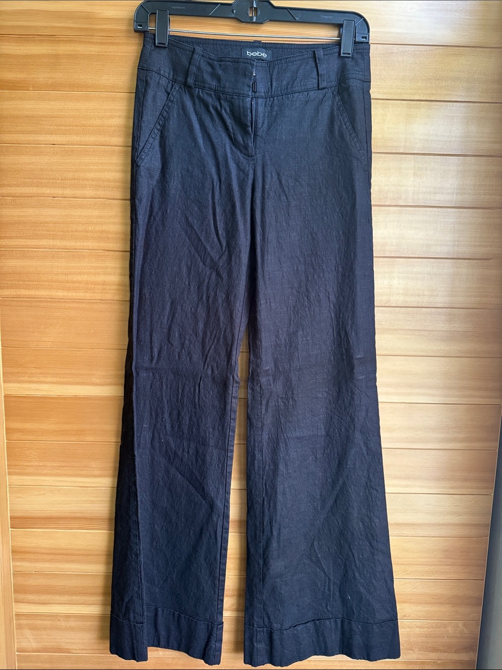bebe Charcoal Wide-Leg Linen-Blend Pants